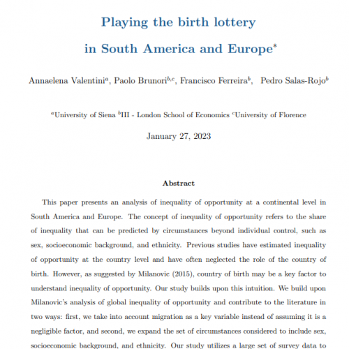 Annaelena Valentinia , Paolo Brunori, Francisco Ferreira , Pedro Salas-Rojo (2023) – Playing the birth lottery in South America and Europe